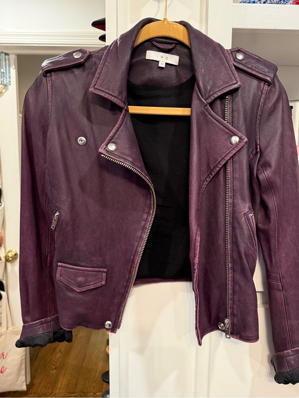 IRO Burgandy leather jacket 34